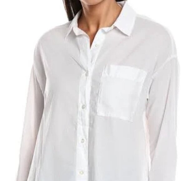 James Perse Oversized Long Sleeve Button-Up White Shirt Blouse Size 2 Medium - Picture 3 of 13